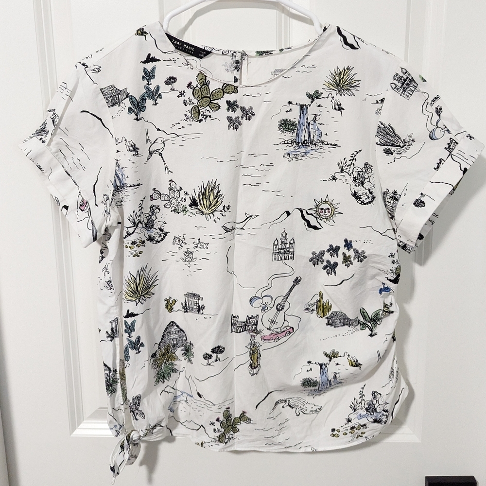 ZARA Basic Women Cropped White Tops with Cute Patterns Size M